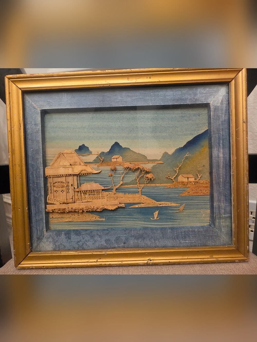 Vintage Chinese Hand Carved Cork Diorama Wall Art